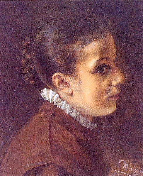 Adolph von Menzel Head of a Girl France oil painting art